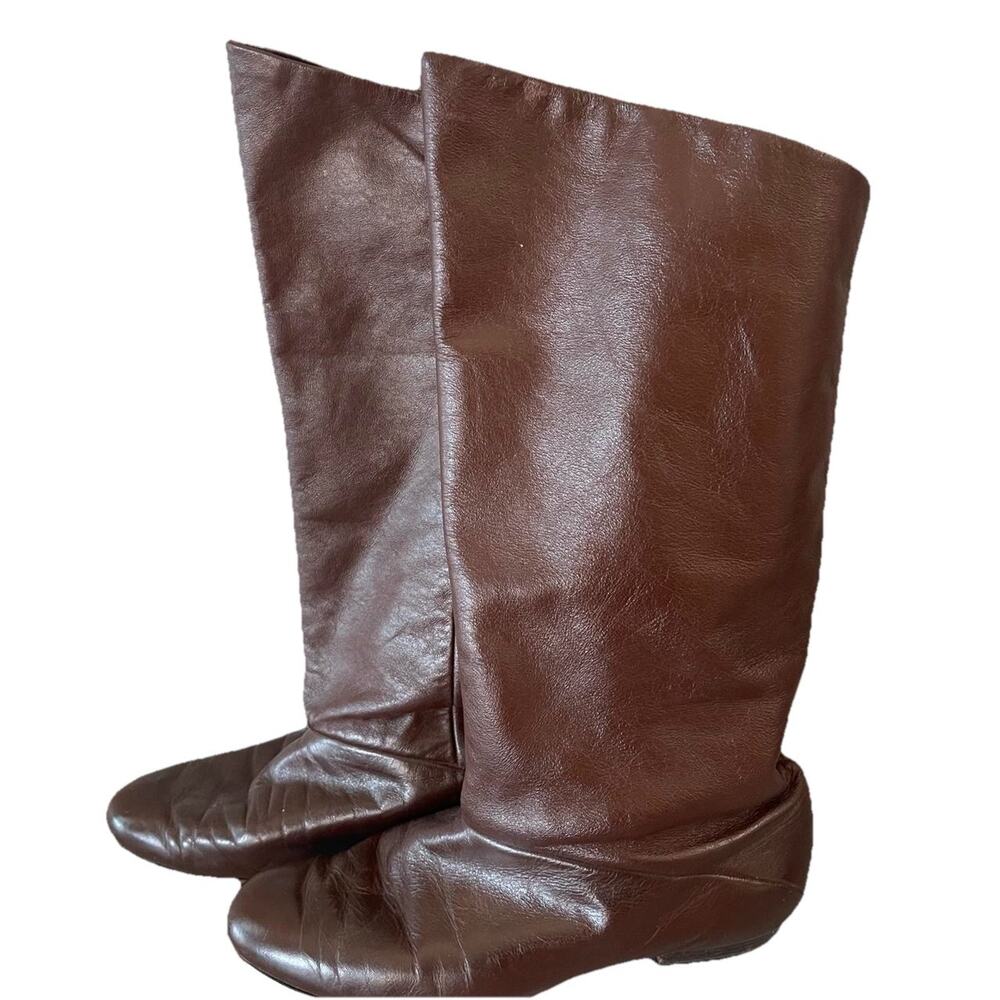 Vintage UFCW Union Made Brown Leather Western Boots Slouchy Crinkle Size 7